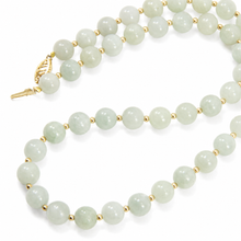 Load image into Gallery viewer, Natural Celadon Green Jade &amp; 14k Yellow Gold Beads Necklace