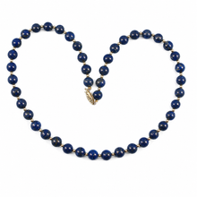 Load image into Gallery viewer, 7mm Lapis Lazuli &amp; 14k Gold Beads Necklace with Filigree Clasp