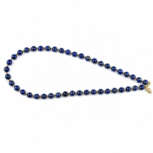 Load image into Gallery viewer, 7mm Lapis Lazuli &amp; 14k Gold Beads Necklace with Filigree Clasp