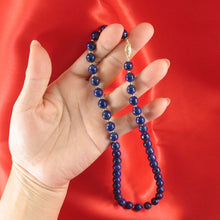 Load image into Gallery viewer, 8mm Lapis Lazuli &amp; 14k Gold Beads Necklace with Filigree Clasp