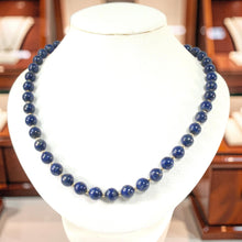 Load image into Gallery viewer, 8mm Lapis Lazuli &amp; 14k Gold Beads Necklace with Filigree Clasp