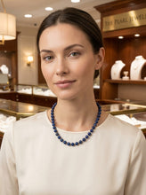 Load image into Gallery viewer, 8mm Lapis Lazuli &amp; 14k Gold Beads Necklace with Filigree Clasp
