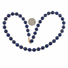 Load image into Gallery viewer, 8mm Lapis Lazuli &amp; 14k Gold Beads Necklace with Filigree Clasp