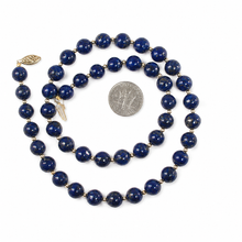 Load image into Gallery viewer, 8mm Lapis Lazuli &amp; 14k Gold Beads Necklace with Filigree Clasp