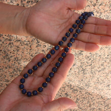 Load image into Gallery viewer, 8mm Lapis Lazuli &amp; 14k Gold Beads Necklace with Filigree Clasp