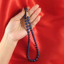 Load image into Gallery viewer, 8mm Lapis Lazuli &amp; 14k Gold Beads Necklace with Filigree Clasp