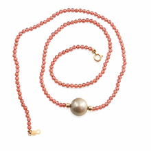 Load image into Gallery viewer, Tahitian Pearl, Garnet &amp; 14k Yellow Gold Beads Necklace