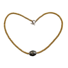 Load image into Gallery viewer, Silver .925 Bali Beads &amp; 14k Yellow Gold Plated Black Tahitian Pearl Necklace