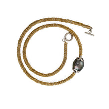 Load image into Gallery viewer, Silver .925 Bali Beads &amp; 14k Yellow Gold Plated Black Tahitian Pearl Necklace