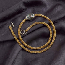 Load image into Gallery viewer, Silver .925 Bali Beads &amp; 14k Yellow Gold Plated Black Tahitian Pearl Necklace