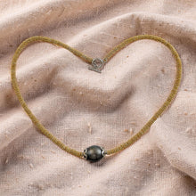 Load image into Gallery viewer, Silver .925 Bali Beads &amp; 14k Yellow Gold Plated Black Tahitian Pearl Necklace