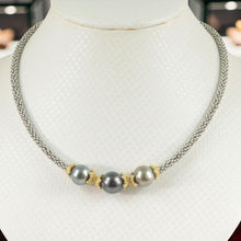 Load image into Gallery viewer, Triple Tahitian Pearl &amp; Silver Bali Beads Necklace