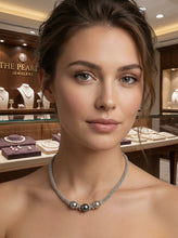 Load image into Gallery viewer, Triple Tahitian Pearl &amp; Silver Bali Beads Necklace