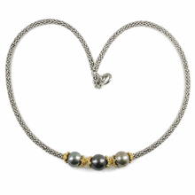 Load image into Gallery viewer, Triple Tahitian Pearl &amp; Silver Bali Beads Necklace