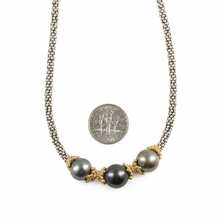 Load image into Gallery viewer, Triple Tahitian Pearl &amp; Silver Bali Beads Necklace