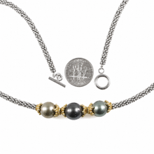 Load image into Gallery viewer, Triple Tahitian Pearl &amp; Silver Bali Beads Necklace