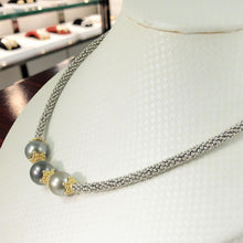 Load image into Gallery viewer, Triple Tahitian Pearl &amp; Silver Bali Beads Necklace