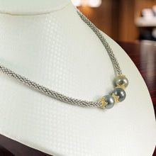 Load image into Gallery viewer, Triple Tahitian Pearl &amp; Silver Bali Beads Necklace