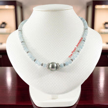 Load image into Gallery viewer, 5mm Aquamarine &amp; Gold-Plated Bali Beads Black Tahitian Pearl Necklace