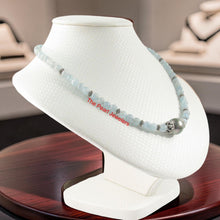 Load image into Gallery viewer, 5mm Aquamarine &amp; Gold-Plated Bali Beads Black Tahitian Pearl Necklace
