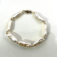 Load image into Gallery viewer, 715814B34-White-Biwa-Pearl-Gold-Beads-Bracelet-14k-Yellow-Gold-Fish-Tail-Clasp