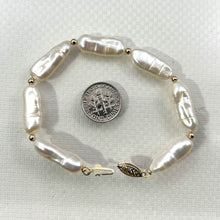 Load image into Gallery viewer, 715814B34-White-Biwa-Pearl-Gold-Beads-Bracelet-14k-Yellow-Gold-Fish-Tail-Clasp