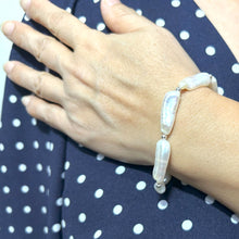 Load image into Gallery viewer, 715814S36-White-Biwa-Pearl-Silver-Beads-Bracelet-Silver-Trigger-Clasp