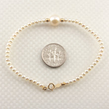 Load image into Gallery viewer, 740800-36-Genuine-White-Mini-Pearls-Center-White-Pearl-Bracelet-14k-Gold-Clasp