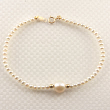 Load image into Gallery viewer, 740800-36-Genuine-White-Mini-Pearls-Center-White-Pearl-Bracelet-14k-Gold-Clasp