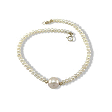 Load image into Gallery viewer, 14k Yellow Gold Spring Clasp White Mini Pearl Bracelet with Center White Pearl