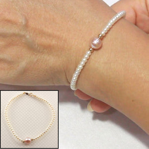 740802-36-Genuine-White-Mini-Pearls-Center-Pink-Pearl-Bracelet-14k-Gold-Clasp