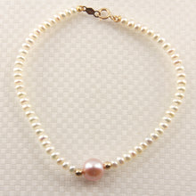 Load image into Gallery viewer, 740802-36-Genuine-White-Mini-Pearls-Center-Pink-Pearl-Bracelet-14k-Gold-Clasp