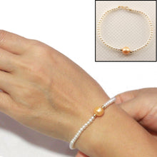 Load image into Gallery viewer, 740804-36-Genuine-White-Mini-Pearls-Center-Golden-Pearl-Bracelet-14k-Gold-Clasp