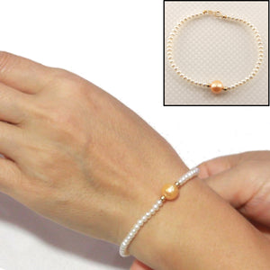 740804-36-Genuine-White-Mini-Pearls-Center-Golden-Pearl-Bracelet-14k-Gold-Clasp