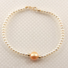 Load image into Gallery viewer, 740804-36-Genuine-White-Mini-Pearls-Center-Golden-Pearl-Bracelet-14k-Gold-Clasp