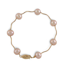 Load image into Gallery viewer, Pink Pearl &amp; 14k Yellow Gold Spiral Tube Bracelet