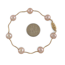 Load image into Gallery viewer, Pink Pearl &amp; 14k Yellow Gold Spiral Tube Bracelet