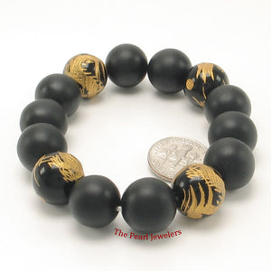 759905-14mm-Bian-Stone-Black-Onyx-Beads-Endless-Elastic-Bracelet