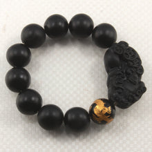 Load image into Gallery viewer, 759925B-Bian-Stone-Black-Onyx-Dragon-Beads-Pixiu-Carving-Endless-Elastic-Bracelet