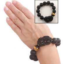 Load image into Gallery viewer, 759927B-Bian-Stone-Onyx-Golden-Dragon-Beads-Pixiu-Carving-Endless-Elastic-Bracelet