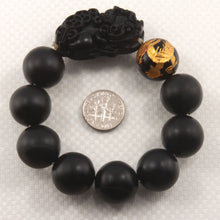 Load image into Gallery viewer, 759929B-Bian-Stone-Onyx-Golden-Dragon-Beads-Pixiu-Carving-Endless-Elastic-Bracelet