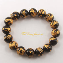 Load image into Gallery viewer, 759942-12mm-Black-Onyx-Engraving-Golden-Dragon-Beads-Bracelet