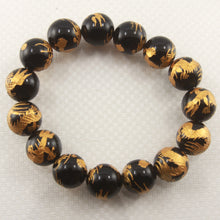 Load image into Gallery viewer, 759944-14mm-Black-Onyx-Engraving-Golden-Dragon-Beads-Bracelet