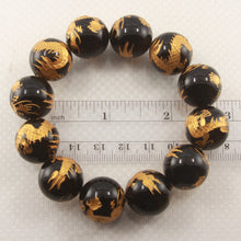 Load image into Gallery viewer, 759948-18mm-Black-Onyx-Engraving-Golden-Dragon-Beads-Bracelet