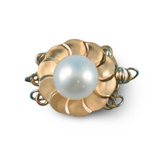 Load image into Gallery viewer, 14K Yellow Gold Lotus Design Triple Strands (3 Rows) White Cultured Pearl Clasp