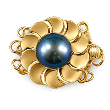 Load image into Gallery viewer, 14K Yellow Gold Lotus Design Triple Strands (3 Rows) Blue Cultured Pearl Clasp
