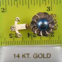 Load image into Gallery viewer, 14K Yellow Gold Lotus Design Triple Strands (3 Rows) Blue Cultured Pearl Clasp