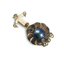 Load image into Gallery viewer, 14K Yellow Gold Lotus Design Triple Strands (3 Rows) Blue Cultured Pearl Clasp