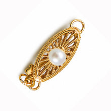 Load image into Gallery viewer, 14K Yellow Gold Marquise Hook Safety White Pearl Clasp w/ Close Jump Rings