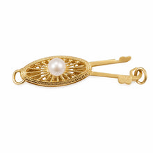 Load image into Gallery viewer, 14K Yellow Gold Marquise Hook Safety White Pearl Clasp w/ Close Jump Rings